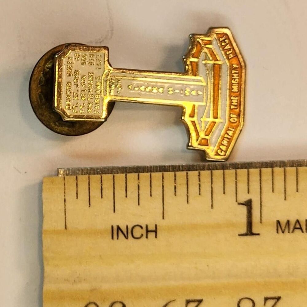 Alaska Highway Mile 10 Pin Gold & white enamel pin brooch vintage